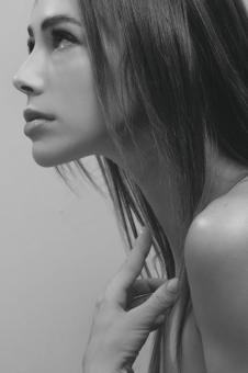 Free Stock Photo of Young Woman Profile View - Black and White