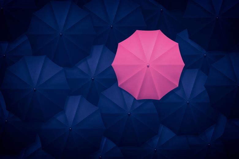 Free stock image of Red Umbrella Contrasting With Black Umbrellas - Be Different created by Jack Moreh