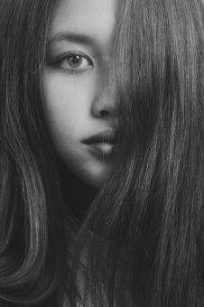 Free Stock Photo of Brunette Female - Black and White Portrait