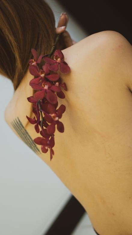 Free stock image of A woman holding a flower over back created by Atul Saini