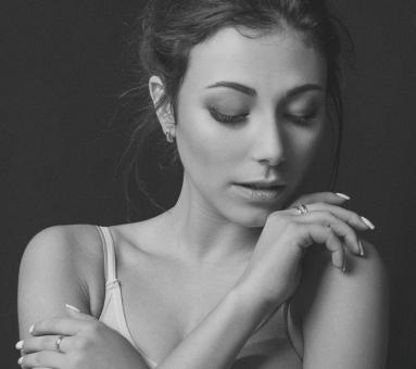 Free Stock Photo of Brunette Model with Closed Eyes - Black and White