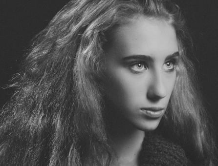 Free Stock Photo of Young Girl with Big Hair - Black and White