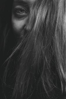 Free Stock Photo of Hidden Girl - Black and White Portrait