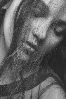 Free Stock Photo of Dark Haired Girl Model Portrait - Monochrome