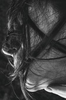 Free Stock Photo of Messy Hair - Female Portrait - Monochrome