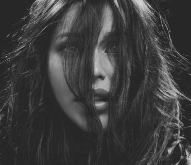 Free Stock Photo of Dark Hair Over Womans Face - Black and White