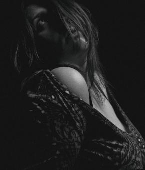 Free Stock Photo of Dark Hair Model - Black and White Portrait