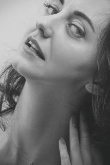 Free Stock Photo of Girl with Long Neck - Monochrome Portrait