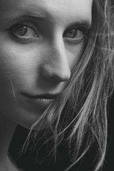Free Stock Photo of Close Up of Beautiful Woman - Black and White Portrait