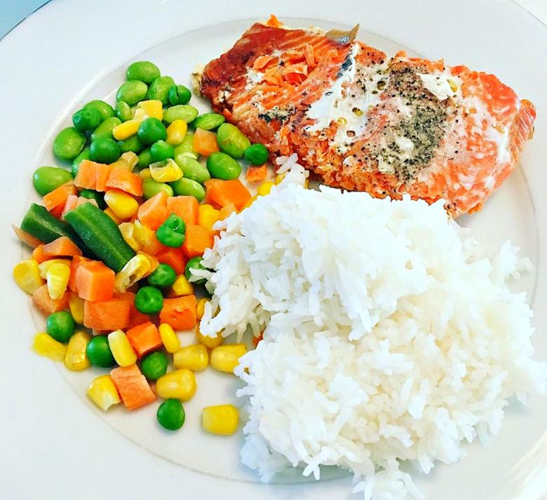 Free stock image of Salmon with mixed vegetables and rice created by Vinay  Arora