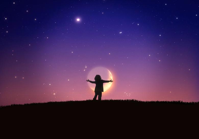 Free stock image of Little Child Hugging the Moon created by Jack Moreh