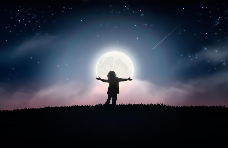 Free stock image of Child Embracing the Moon - Dreams created by Jack Moreh