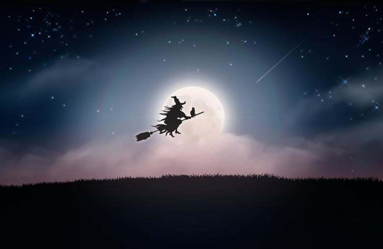 Free stock image of Witch Flying at Night Over the Moon - Halloween created by Jack Moreh