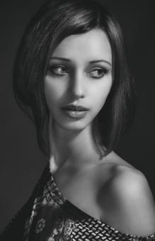 Free Stock Photo of Brunette Girl Model Portrait - Monochrome