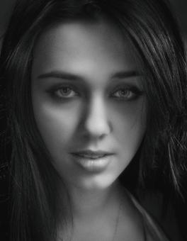 Free Stock Photo of Beautiful Woman - Dark Hair - Black and White Portrait