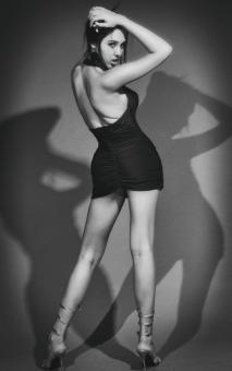Free Stock Photo of Girl in Short Black Dress Posing - Monochrome