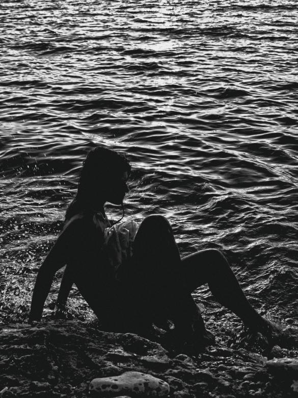 Free stock image of Model in the Ocean - Black and White created by Alexander Krivitskiy