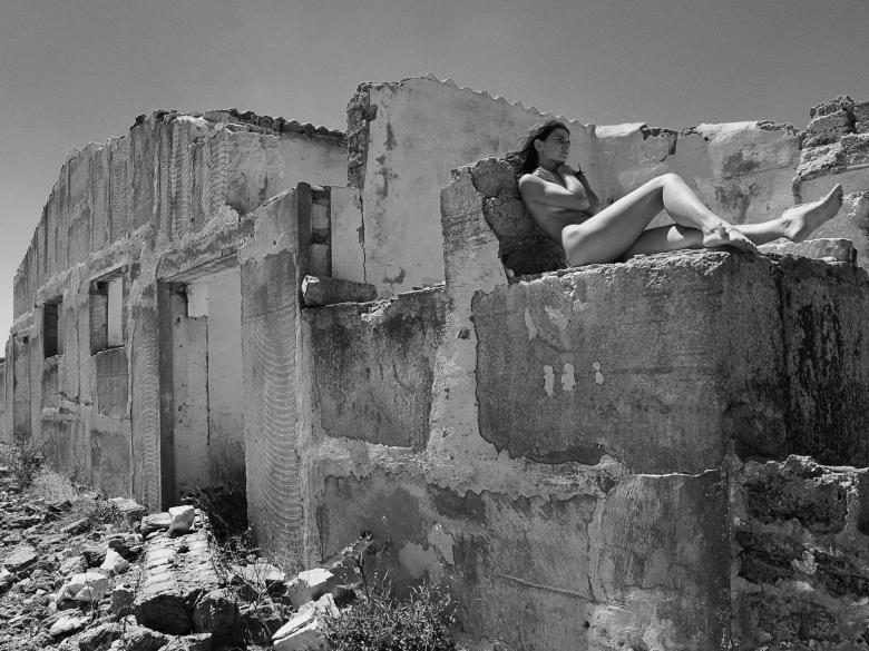 Free stock image of Girl Posing in Ruins - Monochrome created by Alexander Krivitskiy