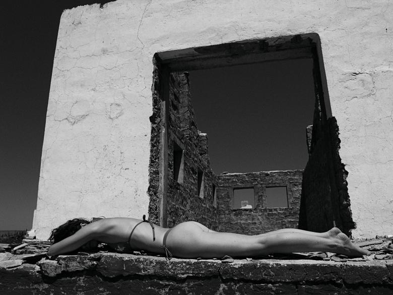 Free stock image of Model Posing in Front of Abandoned Building - Monochrome created by Alexander Krivitskiy
