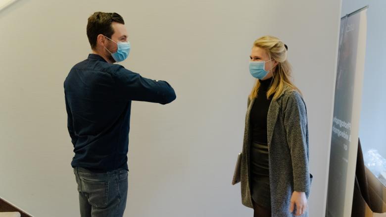 Free stock image of Coworkers With Masks Greeting created by Maxime