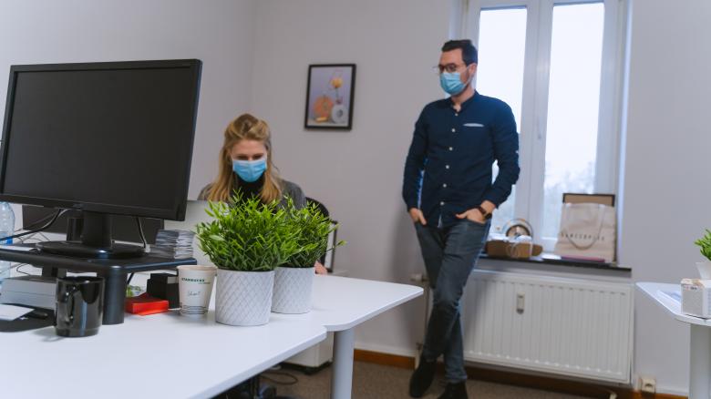 Free stock image of Coworkers Talking - Covid 19 - Office created by Maxime