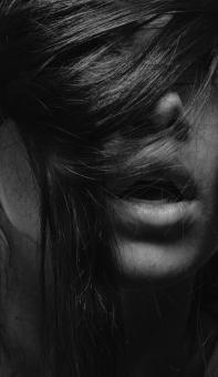 Free Stock Photo of Female Lips and Dark Hair - Monochrome