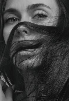 Free Stock Photo of Woman With Dark Hair - Monochrome Portrait