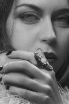Free Stock Photo of Girl with Vintage Ring - Monochrome Portrait