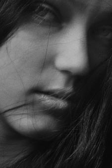 Free Stock Photo of Brunette Young Girl Portrait - Closeup - Monochrome