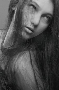 Free Stock Photo of Female Model Portrait - Dark Hair - Monochrome