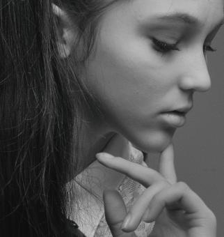 Free Stock Photo of Young Girl Profile - Brunette - Black and White