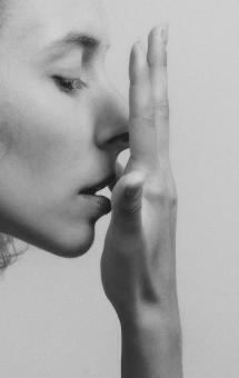 Free Stock Photo of Girl Profile - Hand in Front of Face - Monochrome