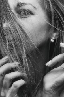 Free Stock Photo of Girl with Hair on Face - Monochrome Portrait