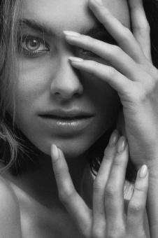 Free Stock Photo of Model Portrait - Hands over Face - Monochrome