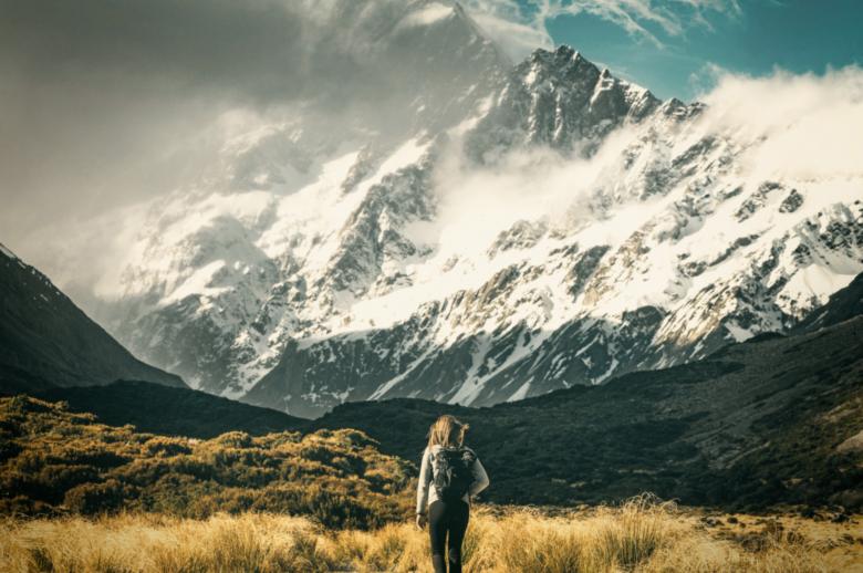 Free stock image of Facing the Mountain - Hiker Approaching Imposing Mountain created by Jack Moreh