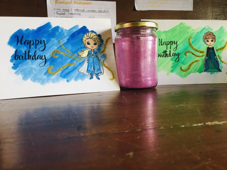 Free stock image of Frozen themed birthday cards created by Kavindya