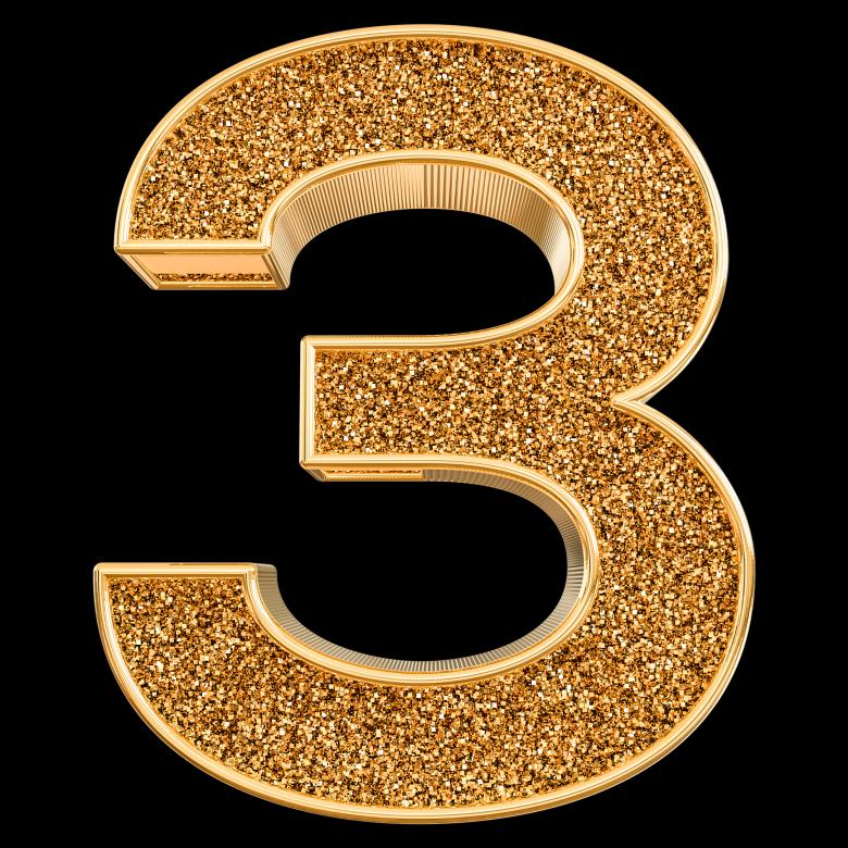 Free stock image of 3d Gold Number 3 created by Chetra168