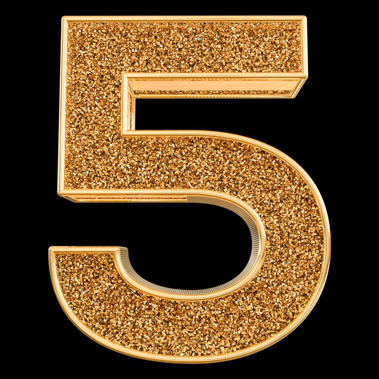 Free stock image of 3d Gold Number 5 created by Chetra168