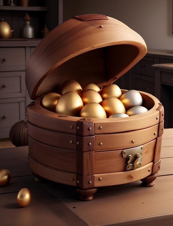 Free stock image of Wooden chest with golden eggs created by Rodrigo Cisternas Bustos