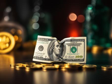 Money Dollar Currency with Gold Coins - Free Stock Photo