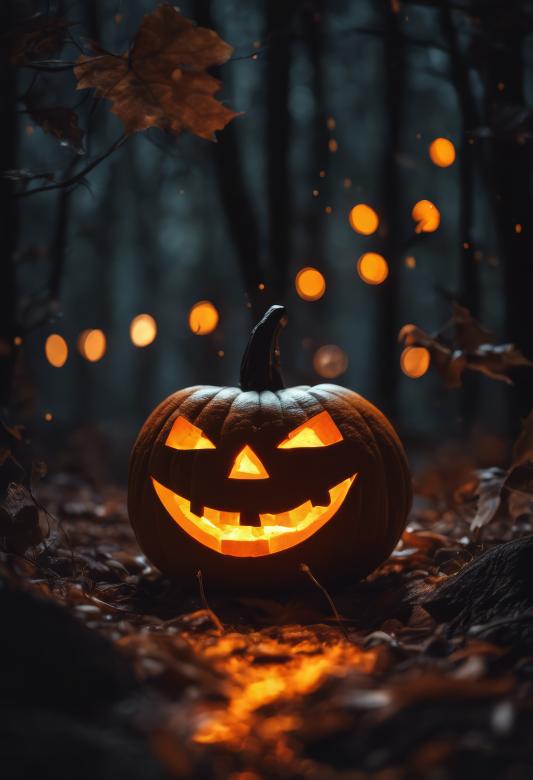 Free stock image of Jack-o-Lantern in a Dark Forest at Night created by StayWeird