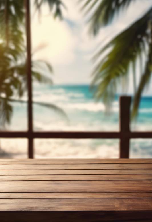 Free stock image of Wooden Table Looking Out to Tropical Ocean created by StayWeird