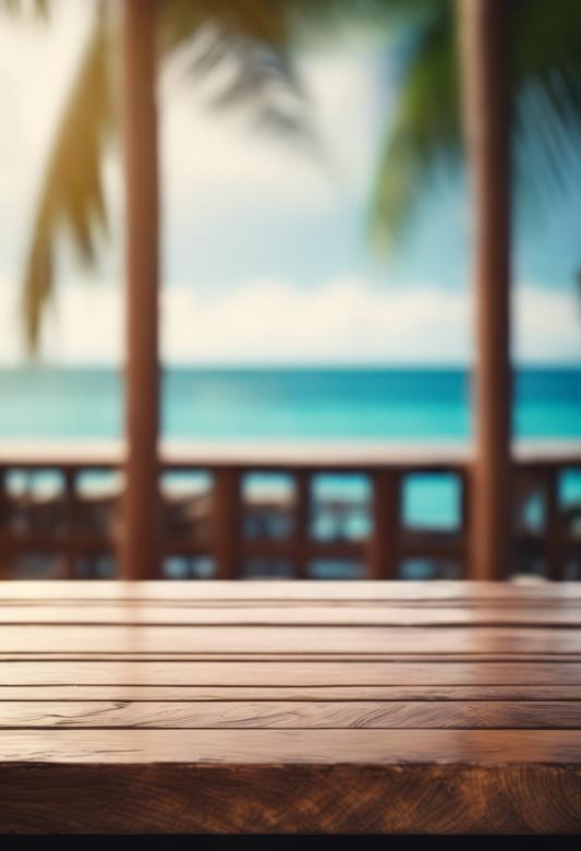 Free stock image of Wooden Table Looking Out to Tropical Ocean created by StayWeird