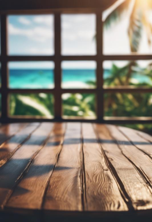 Free stock image of Wooden Table Looking Out to Tropical Ocean created by StayWeird