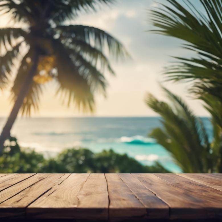 Free stock image of Wooden Table Looking Out to Tropical Ocean created by StayWeird