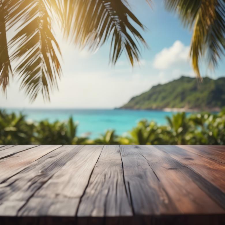 Free stock image of Wooden Table Looking Out to Tropical Ocean created by StayWeird