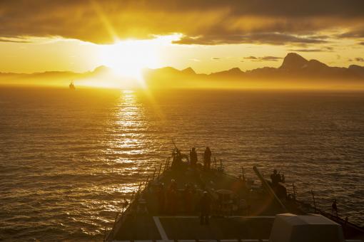 The U.S. Coast Guard Cutter Northland (WMEC 904) transits Godthab's Fj