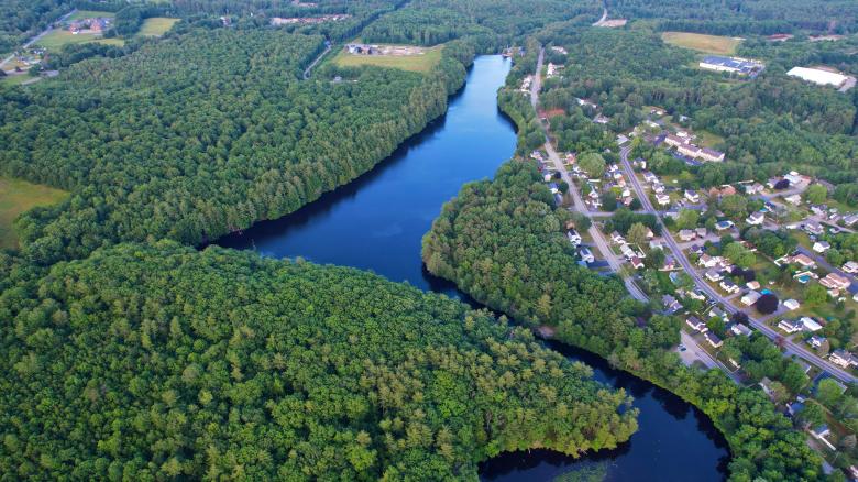 Free stock image of Forest river aerial created by JJ Sky