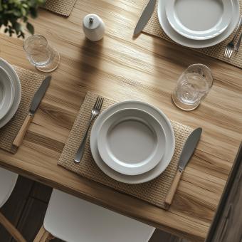 White plate with spoon on the table
