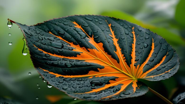 Free stock image of Water Droplets on a Black-Orange Leaf created by Infinity Focus